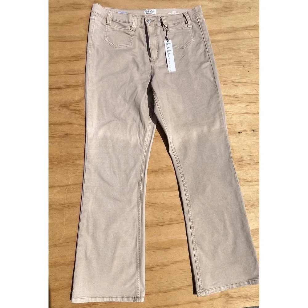 Nicole Miller New York Soho High Rise Boot Cut Pants Tan Khaki Size 14 NWT - Picture 1 of 7